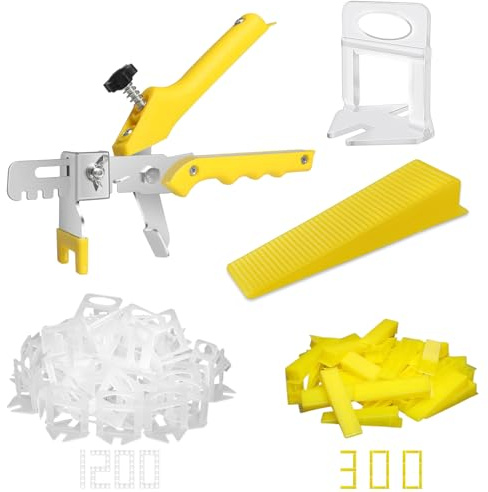 DGSL Fliesen Nivelliersystem mit Zange - 1200 Stück Abstandshalter Clips und 300 Stück Wiederverwendbare Keile Werkzeuge Set für Steininstallation 1/8 Zoll