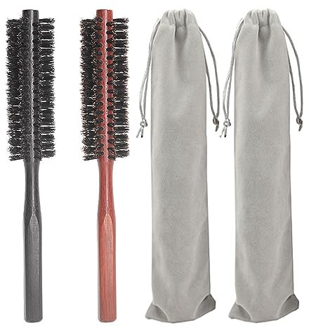 Trsnzul Rundbürste 2 Stück Rundhaarbürste zum Föhnen Haarbürste Natürliche Haarbürste Bürste mit Haarbürste Runde Stylingbürste Bartbürste Bürste mit Holzfass Rundbürsten für Haar und Bart
