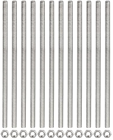 QUARKZMAN 12 Stück M4 x 250mm Voll Gewindestange 304 Edelstahl Gewindestangen Rechtshänder Gewindestäbe Gewindestifte Stabbolzen mit 12 Stück Sechskantmuttern 0.7mm Gewinde Abstand