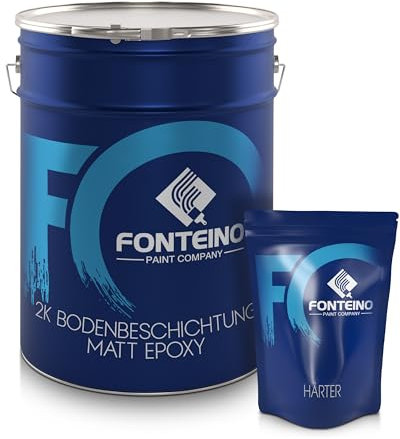 Fonteino 2K Epoxidharz Bodenbeschichtung Bodenfarbe Bodenlack MATT für Garage, Keller & Gewerbe – strapazierfähig, chemikalienbeständig & lösungsmittelfrei - Silbergrau 10KG