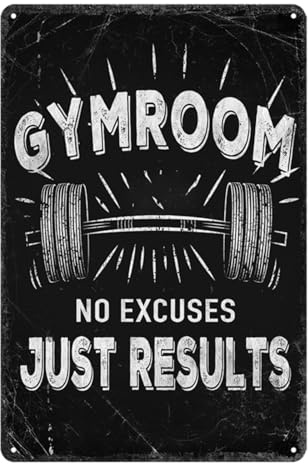 Targa in metallo con scritta motivazionale, per palestra, sala da palestra, con scritta in inglese No Excuses Just Results, poster per casa, palestra, stile vintage, divertente, per palestra, garage
