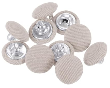 QUARKZMAN 10 Stück Knöpfe mit Stoffüberzug 11,5mm Runder Metallschaft Ösen Stoffknöpfe mit Stoff bezogen Nähknöpfe Vintage Ösenknöpfe für Anzüge Kleider Blusen Bastel DIY, Beige