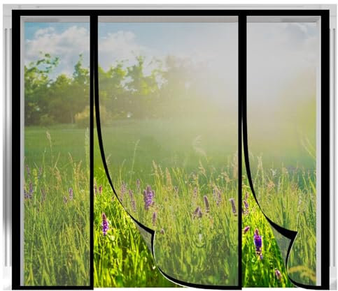 Magnet Fliegengitter Tür 190x200cm,Fiberglas Netz Insektenschutz Balkontür Magnetvorhang Doppelter Seitliche Öffnung für Doppeltür Schiebetür Terrassentür Moskitonetz, Ohne Bohren,Schwarz