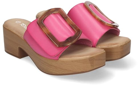 shoes&blues.es 83239 Zueco de Tacon para Mujer de Verano con Plataforma de Imitacion a la Madera, Diseno Elegante con Hebilla. Fucsia Talla 40