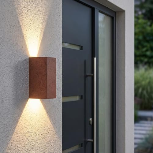 HOFSTEIN LED Außenwandleuchte Hoods, moderne Wandlampe aus Metall in Rostfarben, Wandleuchte außen mit verstellbarem Up&Down Lichteffekt für Terrasse/Haustüre/Hof, 5 Watt, 600 Lumen, 3000 Kelvin, IP44