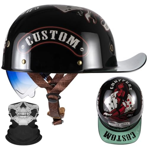 Motorcykel Halv Hjälm Vuxna Baseball Cap ECE Certifierad Open Face Hjälm Vintage Hood Eaves Gradient Blå Linser Snabbutlösande Spänne med andningsbara porer M ~ 2XL 57-64CM