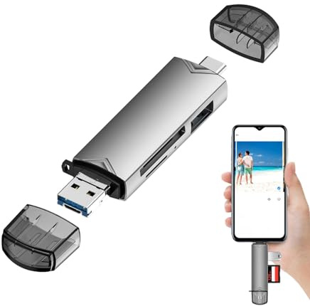 Tuxxjzm - Lector de tarjetas telefónicas, lector de tarjetas tipo C, Hub USB 6 en 1 con lector de tarjetas lector de tarjetas flash, lector de tarjetas USB compacto y portátil, adaptador de tarjetas