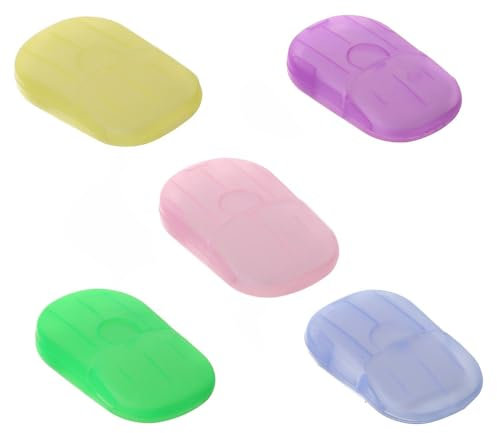 VAEIORP 100 pezzi, 5 scatole Mini sapone di carta usa e getta portatile Fogli di sapone di carta per il viaggio campeggio per il lavaggio all'aperto