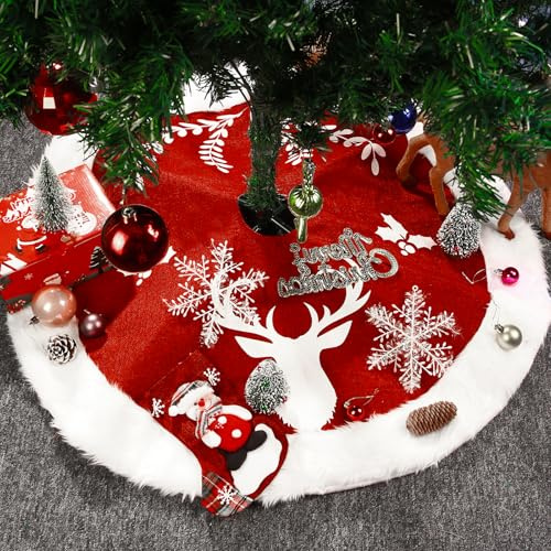 Weihnachtsbaum Decke Tannenbaumdecke Christbaumdecke Plüsch Weihnachtsbaum Röcke in Rot und Weiß Ø 92 cm Tannenbaum Unterlage verdeckt Kabel und Baumständer Weihnachtsdeko