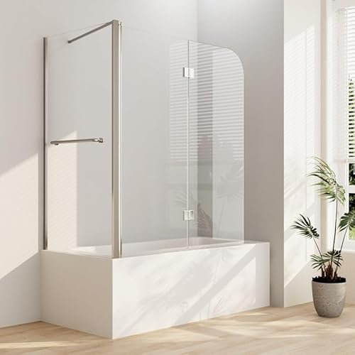 Duschwand für Badewanne 2-teilig, Duschwand 120x75x140cm Badewannenaufsatz mit Seitenwand Badewannenfaltwand Duschtrennwand Duschabtrennung für Badewanne, 6mm ESG Sicherheitsglas