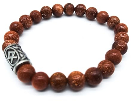 viking futhark runa ädelsten armband (18/21 cm, dam/män) i presentförpackning | skydd lycka energi, 18 cm Innenumfang