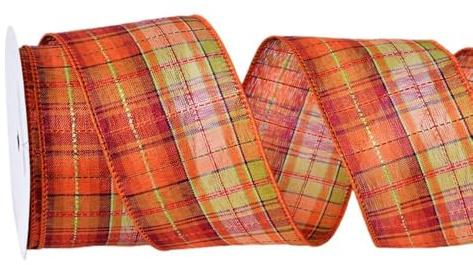 Whakano Kariertes Band Geschenkband 9m x 6,3cm Schleifenband Thanksgiving-Verpackungsband Herbstdekoration Dekoband,Bastelbänder für Weihnachten,Hochzeit,Erntedekoration,Geschenkverpackung,Orange