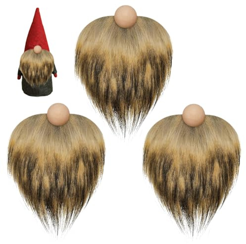 3 Pezzi Barba di Gnome Natalizia in Pelliccia Sintetica Pre-Tagliata con Sfere di Legno per Naso di Gnome –Soffice da Gnomo Pretagliata per Artigianato Fai Da Te, Decorazioni di Natale (Marrone)