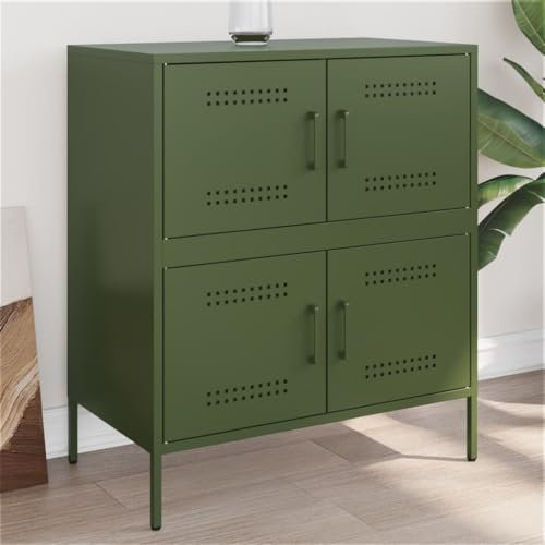 WIFESE Sideboard für Esszimmer 68x39x79 cm Buffet Cabinet Olivgrün Stahl Industrie-Stil Sideschrank Robustes und Stabiles Gestell Wohnzimmer Aufbewahrungsschrank Mit seinen 4 Fächern