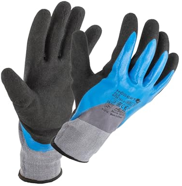 Högert Technik FILS Gants de protection 3/4 avec revêtement nitrile en mousse nitrile, bleu/gris/noir, taille 10, résistants à l'abrasion, parfaits pour les travaux de précision