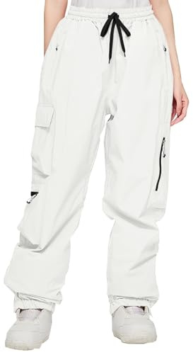 Ski Pants Womens Waterproof, Outdoor Windproof Warm Snowboard Pants Windproof Snowboarding Wide Leg Snow Pants Thick and Warm Ski Pants Skiing Pants Outdoor Pants Women Cargo Snow Pants White