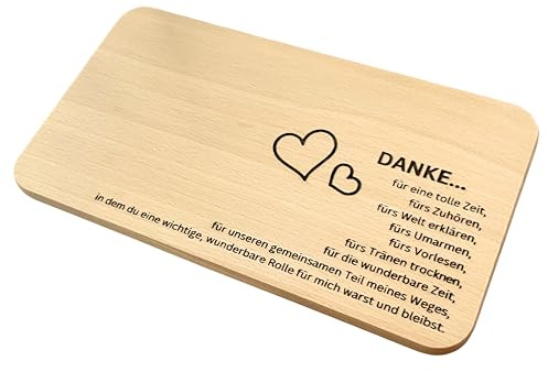 DwieDeko® Dankeschön Geschenk – Frühstücksbrettchen aus Holz mit Gravur zum Danke sagen – persönliche Geschenkidee für Mama, Papa, Lehrerin, Eltern, Kita Erzieherin – Nachhaltig und liebevoll