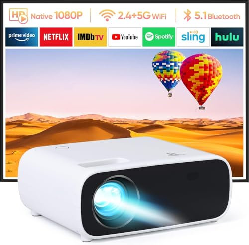Wielio Full HD 1080P Beamer mit 4K Unterstützung, Bluetooth und WiFi, 18000 Lumen HD Display, Unterstützung 30-200 Zoll Projektionsgröße, Kompatibel mit iOS/Android/Laptop/Xbox (schwarz)