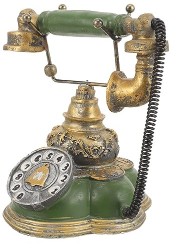 FUNOMOCYA Vintage Green Rotary Telephone Model Resin Home Phone Decor European Style Retro House Telephone Decoration for Living Room and Bedroom