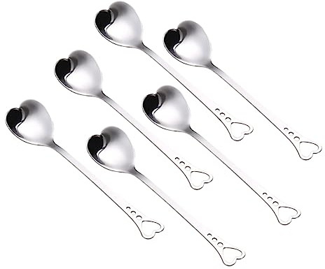 Garneck 6 Cucchiaini Cuore in Acciaio Inox, Resistenti alla Ruggine, per Dessert e Mescolare Caffè, per Tazzine Caffe, Casa e Ufficio