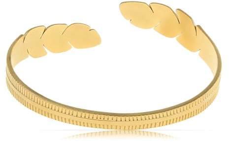 Made by Nami Armreif Gold Damen Boho Schmuck aus Chirurgischem Edelstahl 316 Verstellbar Wasserfester Schmuck (Feder)