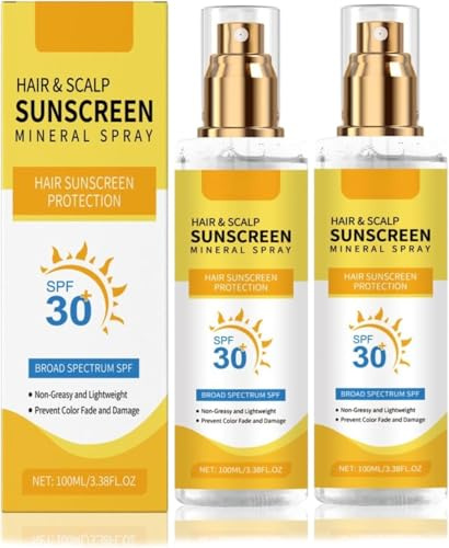 2Pc Scalp & Hair Sun Protection Spray | Hair & Scalp Sunscreen SPF 30 | UV Hairs Protection After Sun Mist with Prevent Dryness | Beach Sunblock UV Protections Skin Care Products for Women & Men