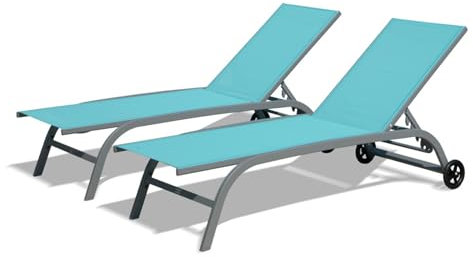 ZATTYDV Sedia a Sdraio da Esterno con Ruote – Schienale Regolabile in 5 Posizioni, Telaio in Alluminio Resistente e Design impilabile per Il Relax a Bordo Piscina, in s