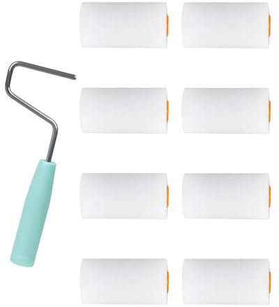 KEMUZ Set di 9 rulli pittura,con 8 Rullini Ricambio,rullo per pittura in Schiuma, Rulli per Imbiancare Pareti con Manico,Rullini Ricambio per Superfici Metalliche o Legno, Porte(100 mm*34 mm)