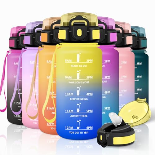 Motswedi Gourde Sport, 500ml Anti Fuite, Gourde Paille, Réutilisable, Bouteille d'eau, sans BPA, Bouteille Reutilisable, pour Enfant, Adulte, Randonnée, l'école, Fitness, Yoga, Jaune & Bleu Roi