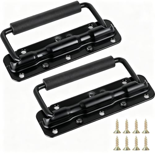 Klappgriff Schwarz - Griffe Edelstahl 140x40mm - 2 Stück Handgriff mit Schrauben - Türgriff Gefedert mit Isolierter Gummigriffabdeckung für Werkzeugkasten, Koffer, Schublade, Aufbewahrungsbox