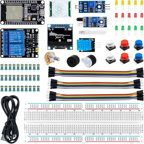 DODUOS Basic Starter Kit for ESP32 ESP-32S WiFi I OT Development Board with Arduino IDE, ESP32 Kit Bread Board Electronic Kit, Breadboard Kit for Beginners, Electronics Component Fun Kit