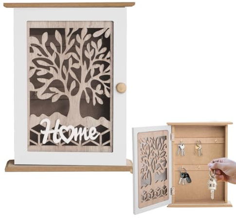 Cassetta portachiavi in legno, moderna cassetta delle chiavi, colore bianco, per ingresso, corridoio, ufficio (bianco 2)
