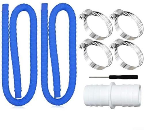 Juego de manguera de piscina de 32 mm, manguera de bomba de piscina de 32 mm de diámetro, tubo flexible azul con clips de metal para sistema de filtración (tubo azul de 5 pies)