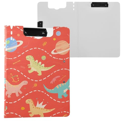 Dinosaur Planet Motif Folder Clipboard with Storage Two Metal Clips Pen Holder Clip Board with Cover Clipboard Binder College Students