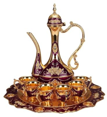 SEEK RARE Large Vintage Turkish Tea Set Coffee Service Set Teapot Sets for Adults Home Party Decor Golden Purple