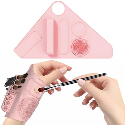 Colexy Plateau de Palette de Maquillage, Palette de Maquillage en Silicone avec Sangle de Poignet Réglable, Palettes de Maquillages, Plateau de Mélange pour Maquilleurs Pros et Voyages (Rose)
