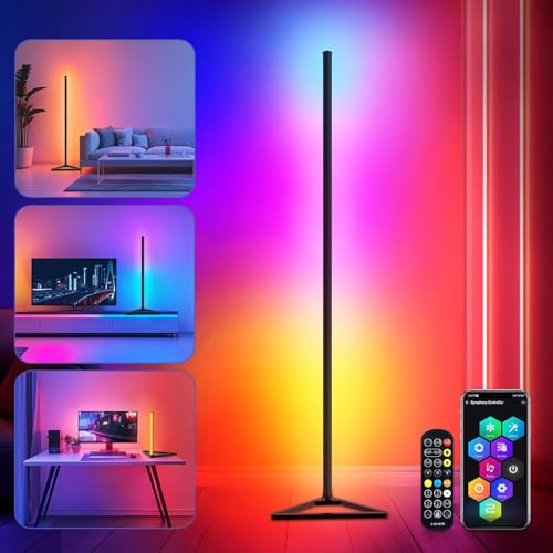 LED Floor Lamp, Smart RGBIC Corner Lamp - 141cm, 16 Million Colors, Music Sync, 300 Scene Modes, App & Remote Control, Dimmable Standing Light with Timer for Living Room, Bedroom, Gaming Room