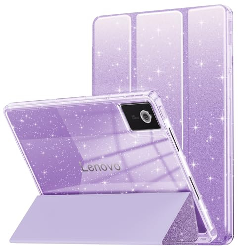 INFILAND Funda para Lenovo Idea Tab 11 Pulgadas 2025 (TB336ZU/336FU) / Moto Pad 2026, Cubierta Protectora Delgada Transparente con Brillos y Portaplumas, Bonita para Niños, Niñas y Mujeres (Morado)