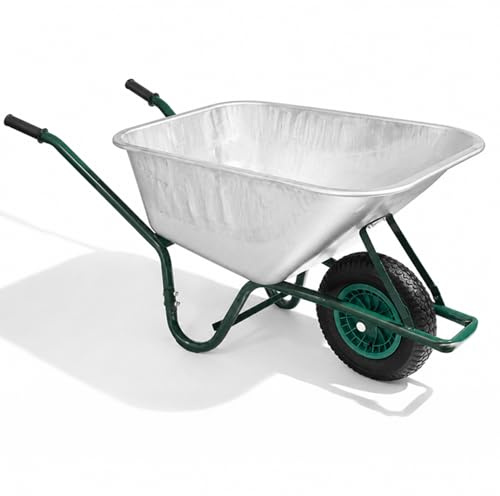 GreenGuard 100L Galvanised Garden Wheelbarrow - 200kg Load Large Capacity Heavy Duty Steel Cart with Pneumatic Tyre, Easy Grip Handles Home Garden Trolley Cart Barrow for Garden DIY, Outdoor Tasks