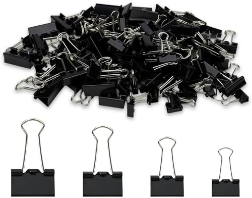 200 Stück Foldback Clips Set, 4 Größen (15-32mm) schwarz für Büro & Schule | 200 Stk Foldback Clips in 4 Größen (15/19/25/32mm), Robust, wiederverwendbar, rostfrei. Ideal für Büro, Schule & Archivier