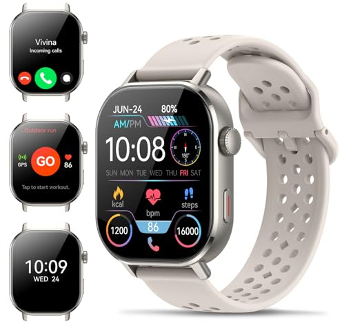 Smartwatch Damen Herren, 2.06''AMOLED-Display Fitnessuhr mit Telefonfunktion, 178+ Sportmodi Schrittzähler Uhr Kompass SOS Herzfrequenz Schlafmonitor 5ATM Wasserdichte, Fitness Tracker für iOS Android