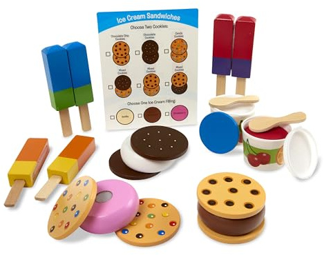 Melissa & Doug Wooden Frozen Treats Ice Cream Play Set (24 pcs) - Play Food and Accessories Food Toys for Toddlers and Kids 3+