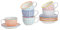 Nicola Spring Hand Printed Cappuccino Cups with Saucers - 250ml - 12pc Assorted 6 Colour Porcelain Cappuccino Cups and Saucer Set Coffee Mugs with Handle and Plate