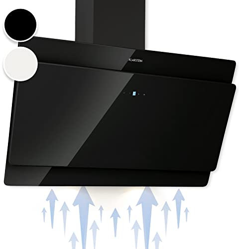 Klarstein Cappa Aspirante 90 cm, Cappa Cucina, Cappa Filtrante in Acciaio Inox, Scarico: 607m³/h, Illuminazione LED, Pannello Touch, Filtro Per Ricircolo, Safety Glass, Classe Energetica B, Nero