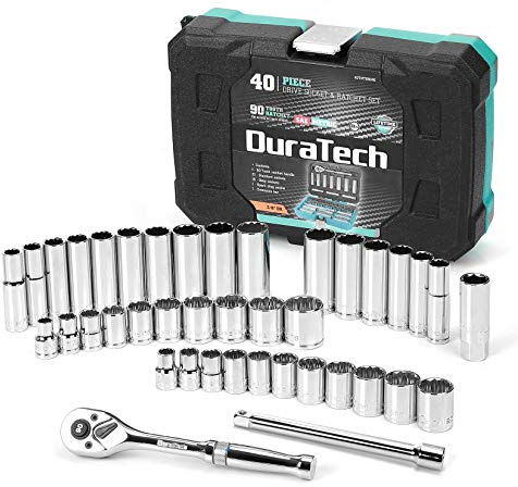 DURATECH 3/8 Drive Socket Set, 40-Piece Metric & SAE Tool Set