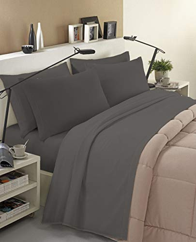 Banzaii Ensemble de Draps Parure de Linge de lit en Flanelle Anti-Boulochage 100% Coton 120x200 cm Gris Foncé
