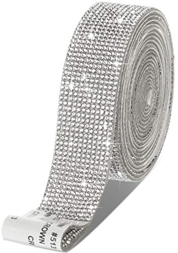 Zonon Strisce Autoadesive di Strass Nastro di Cristallo con Diamanti Bling Adesivo Avvolgente per Rotolo di Nastro Gioiello con Strass da 2 mm (Argento, 1,06 Pollici x 3 Iarde)