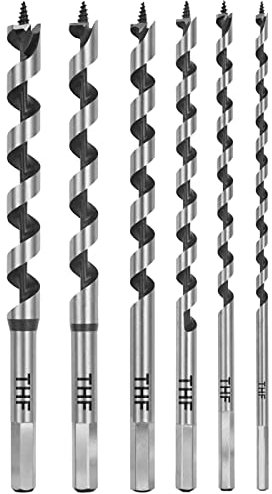 THF Auger Wood Drill Bit, 6 8 10 12 14 16mm Hex Shank Extra Long Wood Twist Auger Drill Bits Set