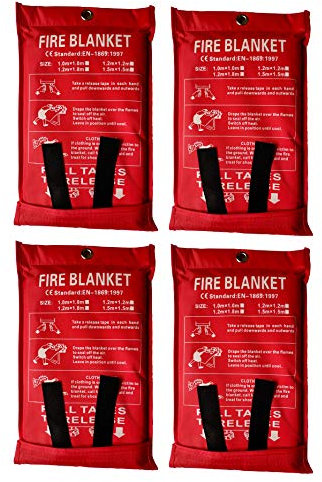 Toneeko 1,5 x 1,5 m Coperta antincendio in fibra di vetro per emergenze, protezione ignifuga e isolamento termico (bianco, 4 pezzi)