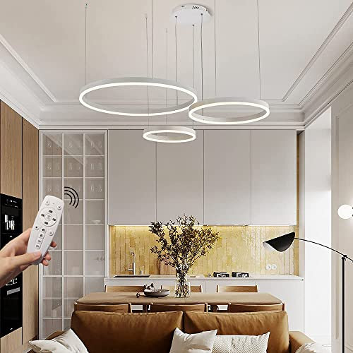 STARRYOL Lampada a sospensione moderna a LED, lampadario a sospensione a luce regolabile a 3 anelli Lampadario moderno a soffitto, dimmerabile 2700K - 6500K, con telecomando 78w
